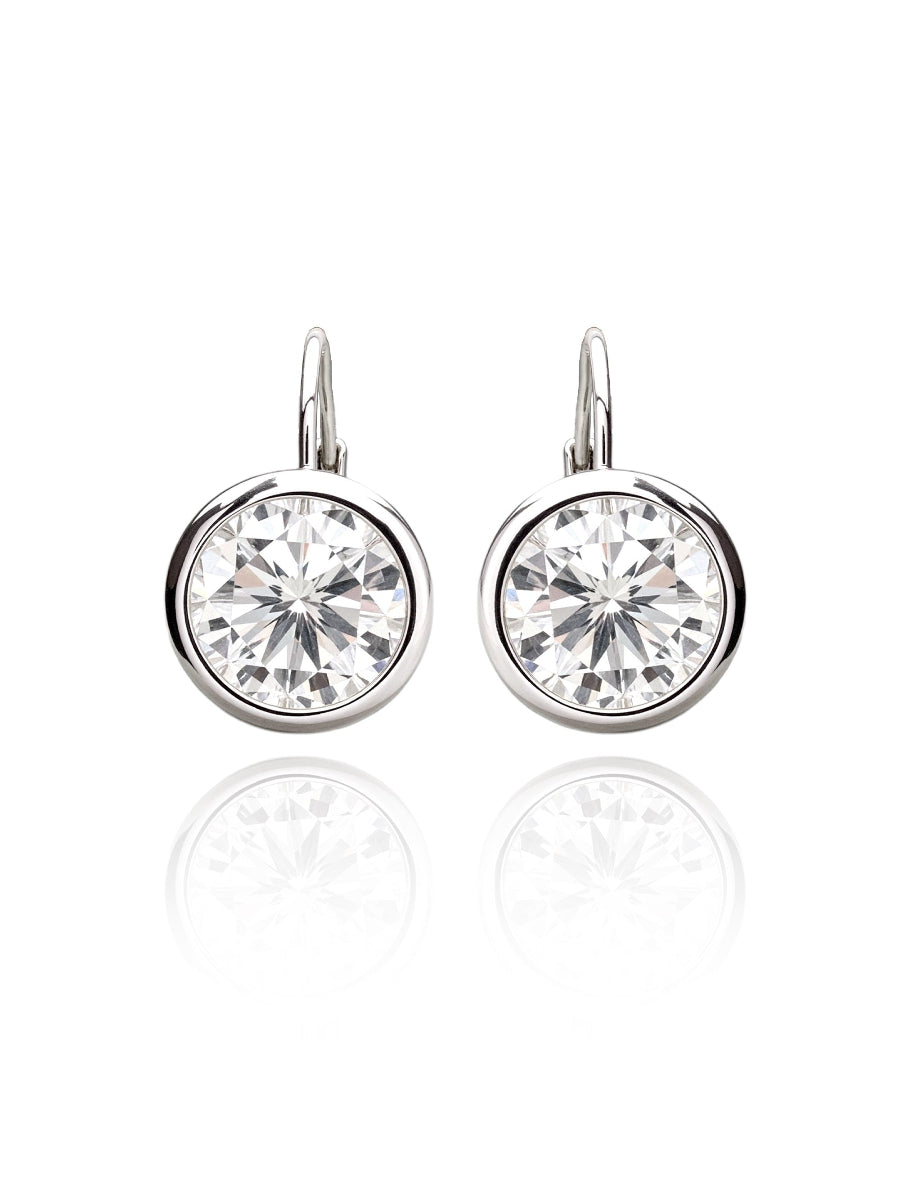 925 Sterling Silver Bezel Setting Dangel Moissanite Earrings