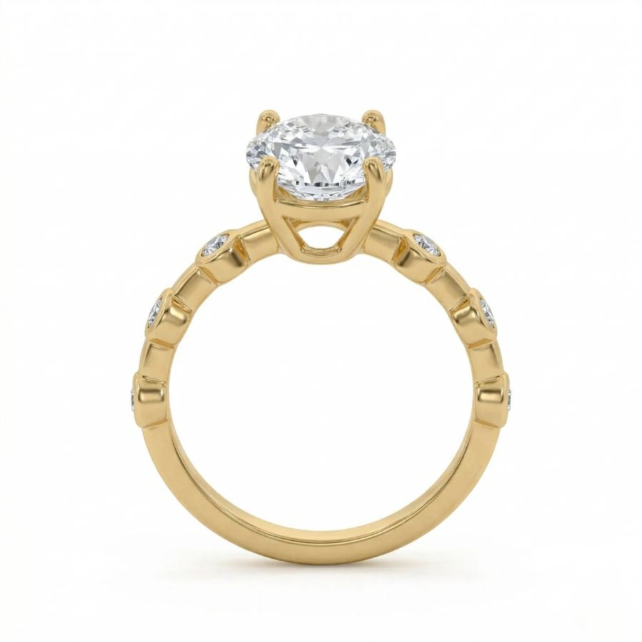 Oval Center Lab Diamond Ring – Classic Four-Prong Setting with Accent Stones