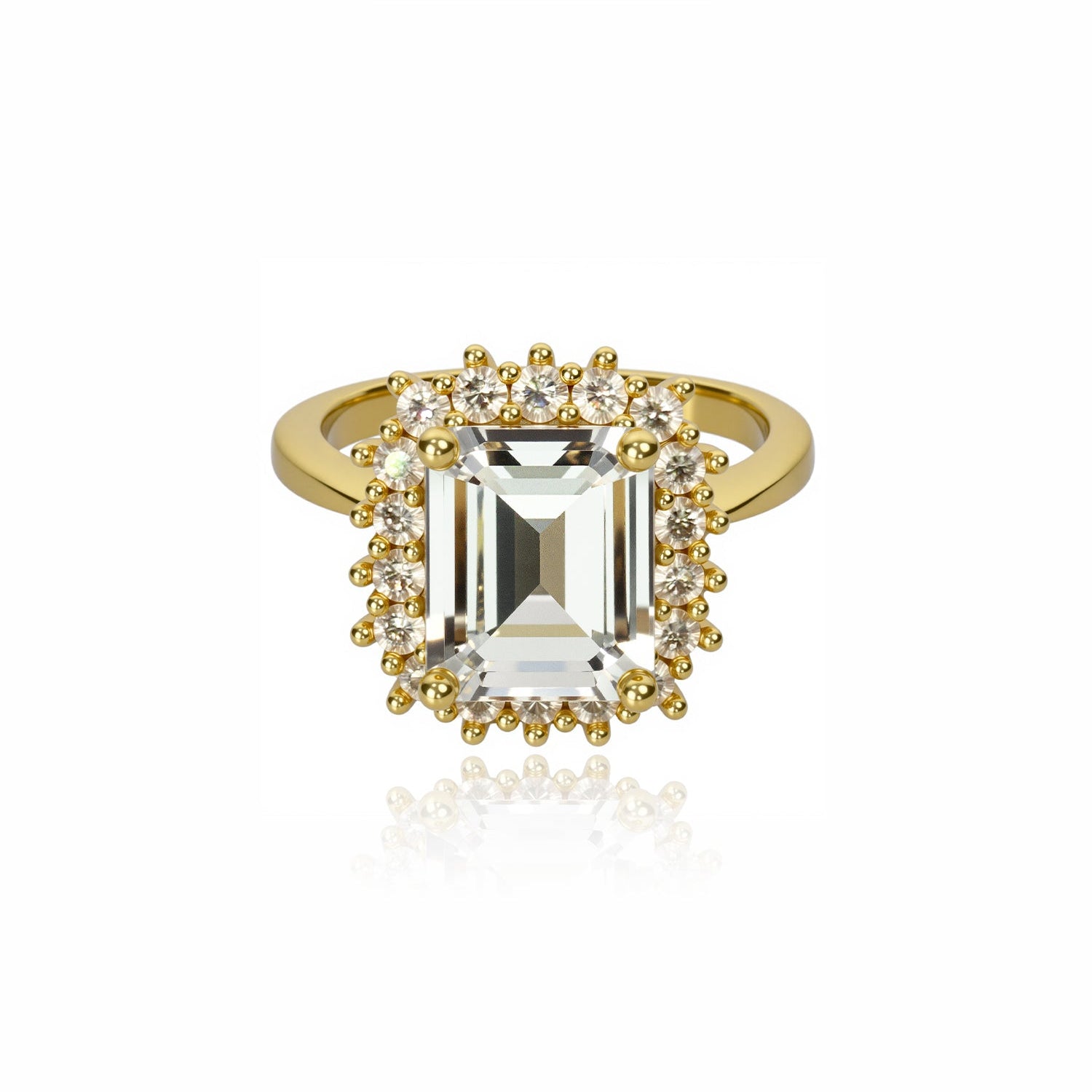 Gold Emerald-Cut Halo Ring