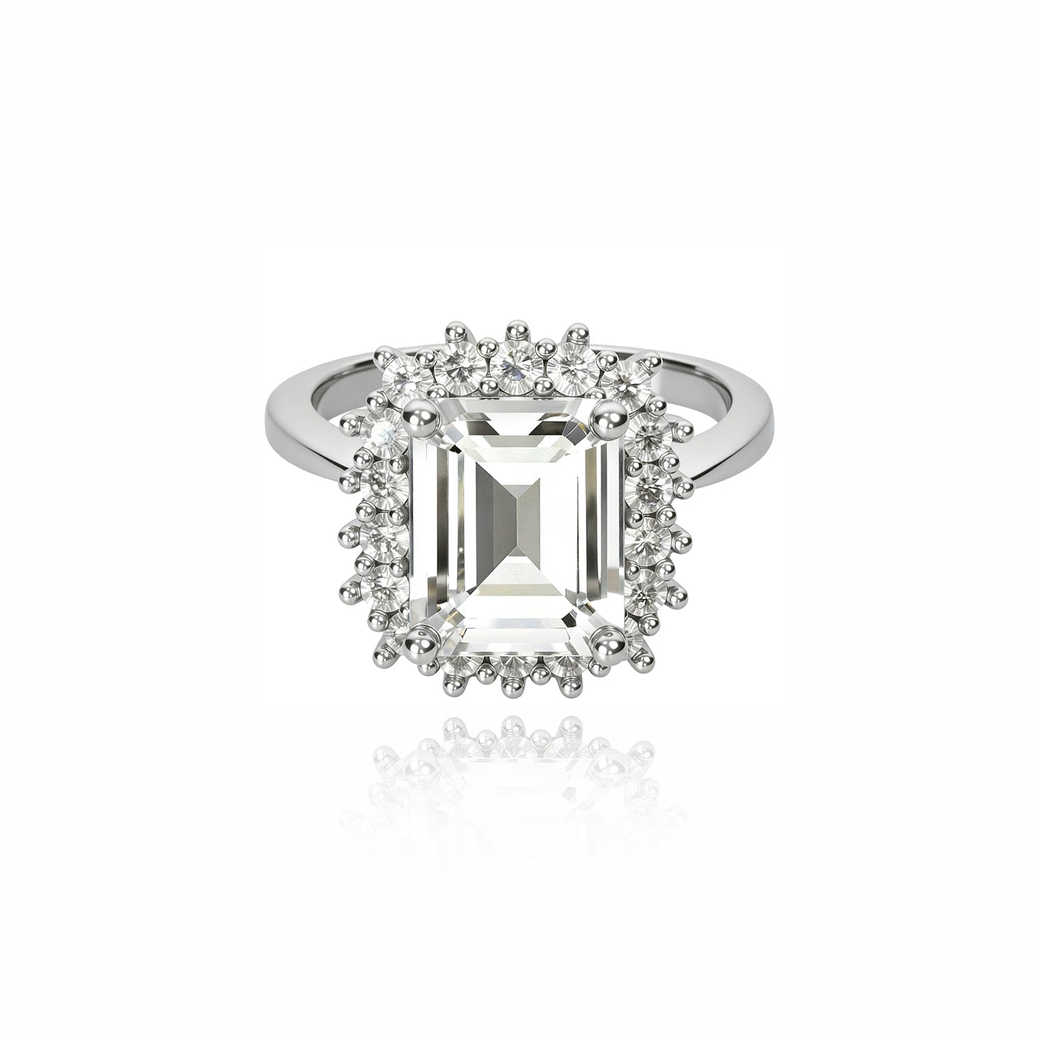 Gold Emerald-Cut Halo Ring