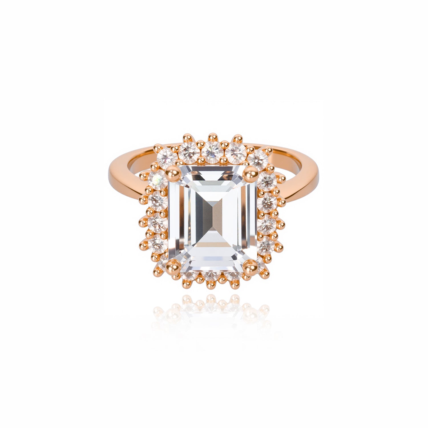 Gold Emerald-Cut Halo Ring