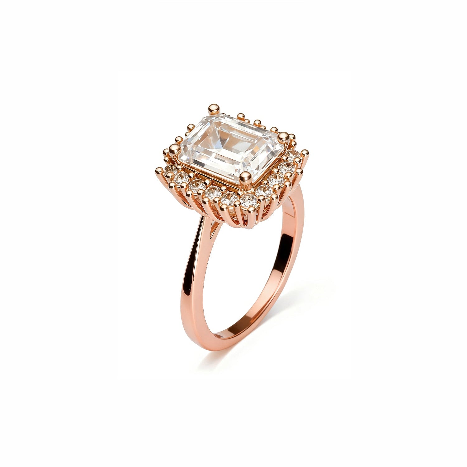 Gold Emerald-Cut Halo Ring