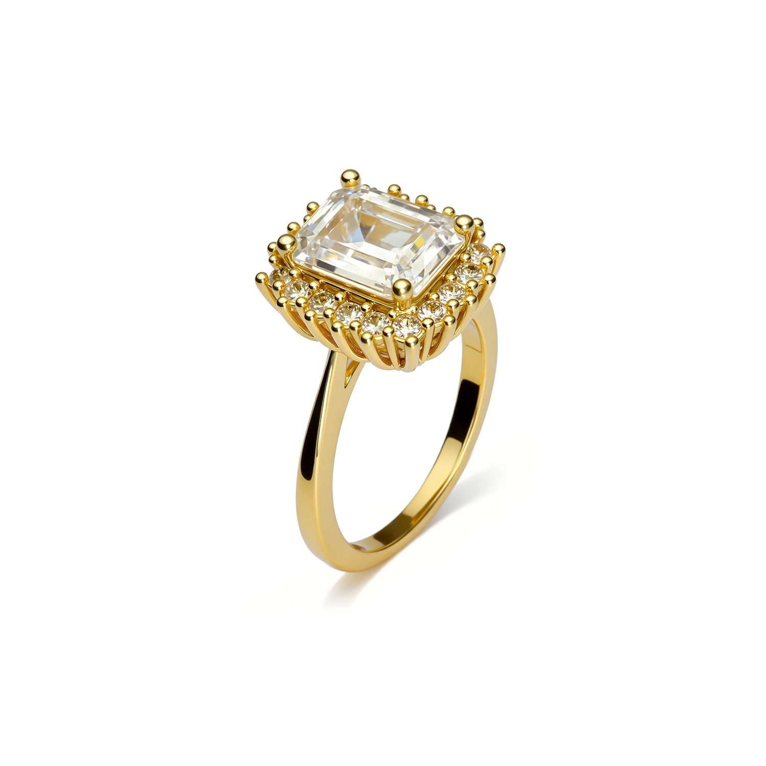 Gold Emerald-Cut Halo Ring