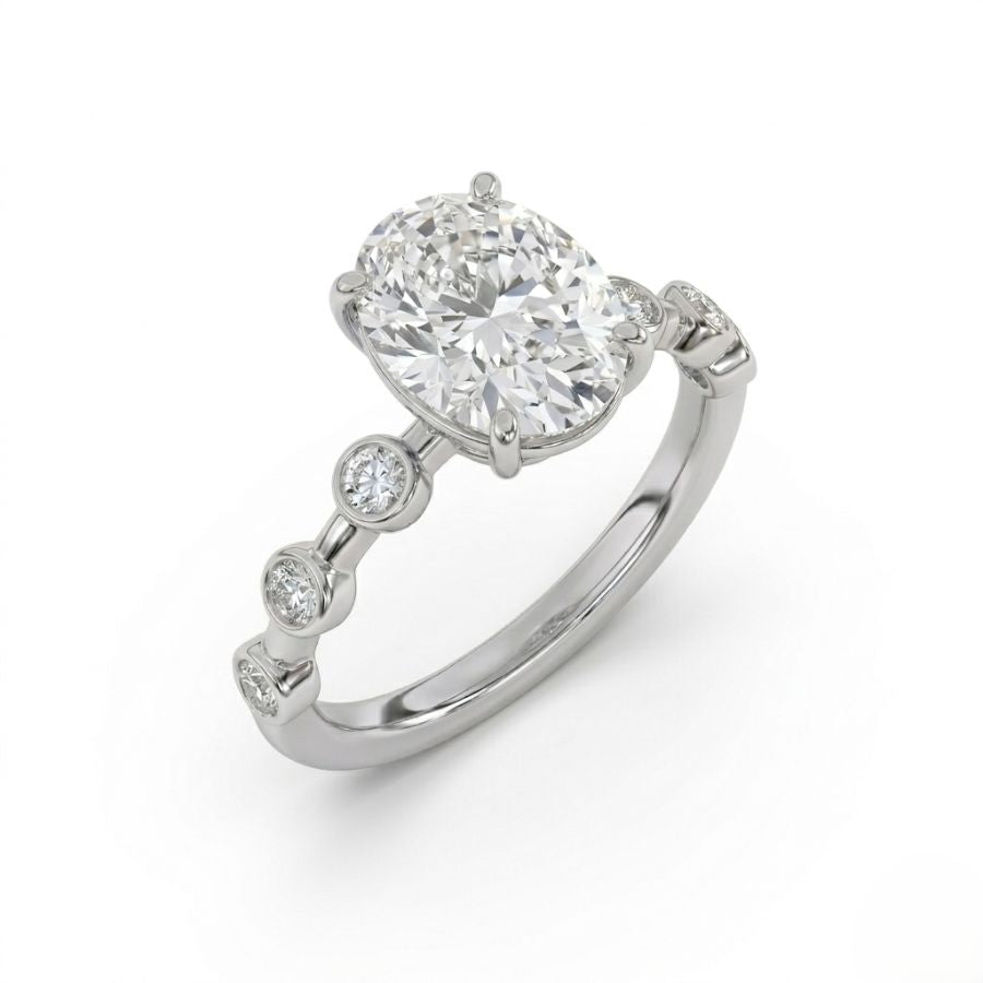 Oval Center Lab Diamond Ring – Classic Four-Prong Setting with Accent Stones