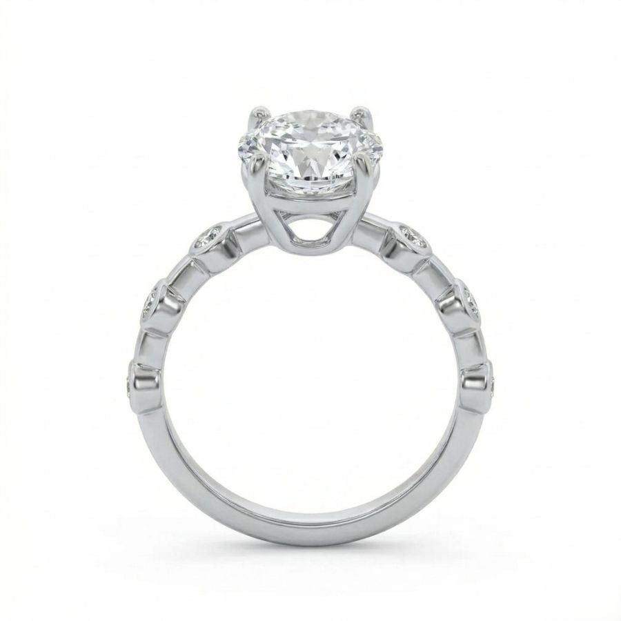 Oval Center Lab Diamond Ring – Classic Four-Prong Setting with Accent Stones