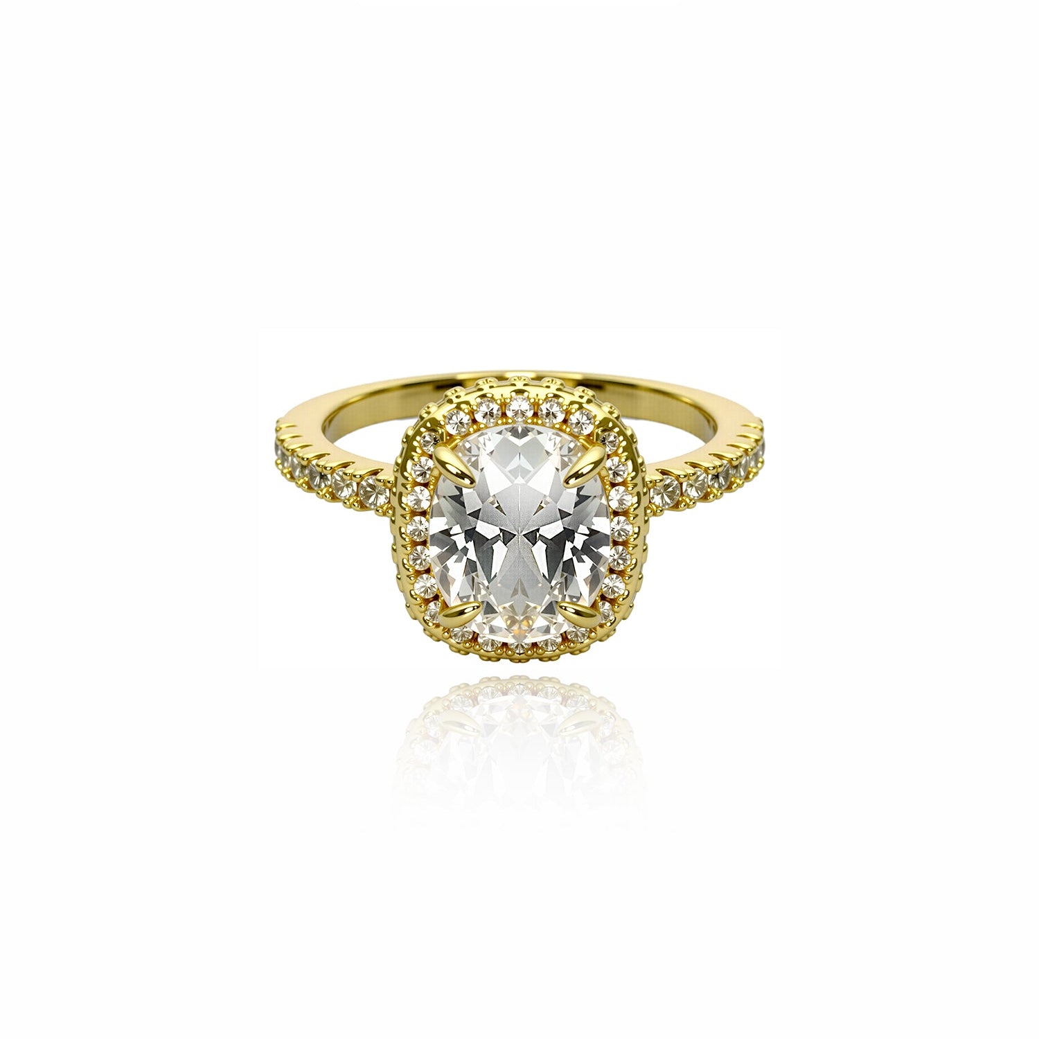Gold Cushion Cut Halo Lab Diamond Engagement Ring