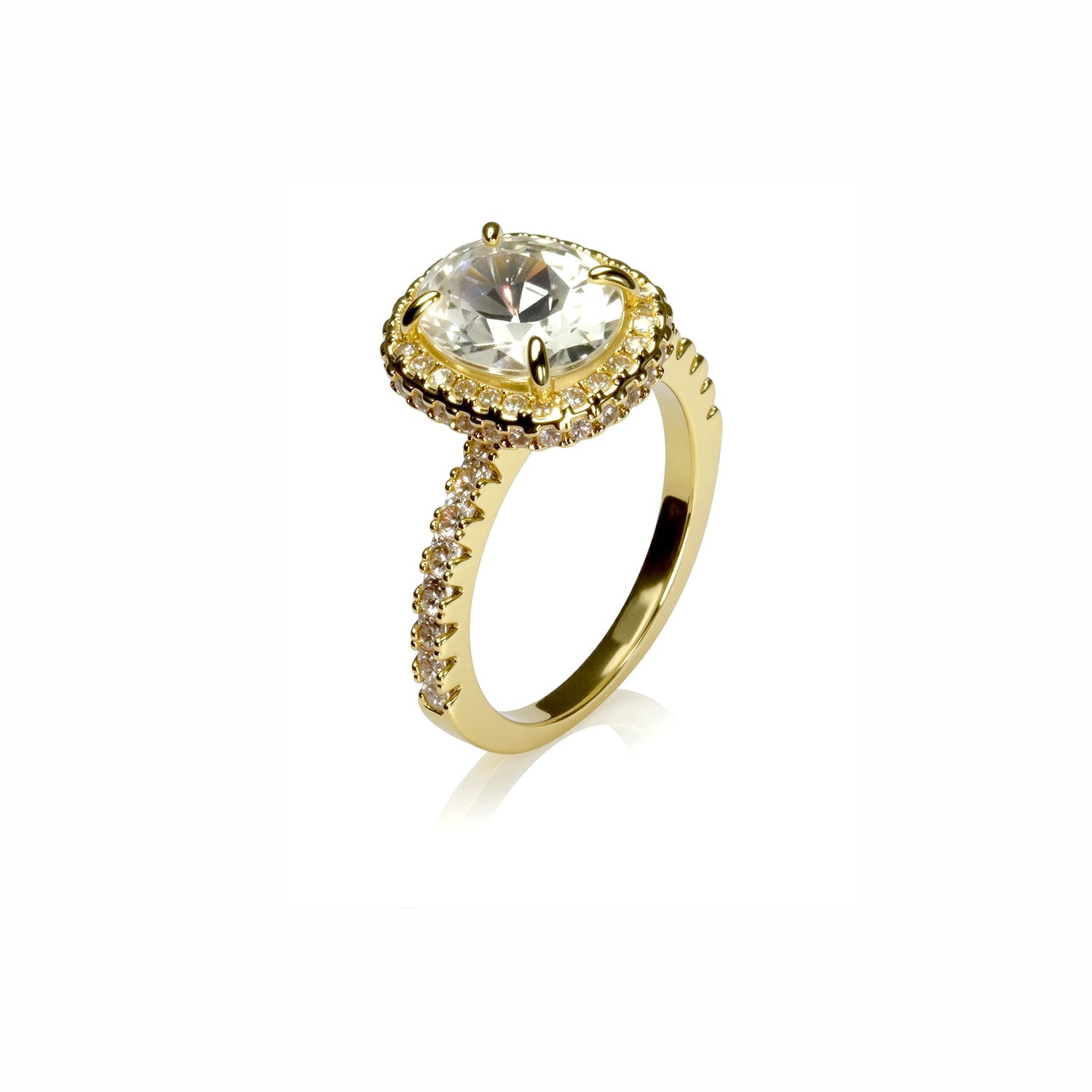Gold Cushion Cut Halo Lab Diamond Engagement Ring