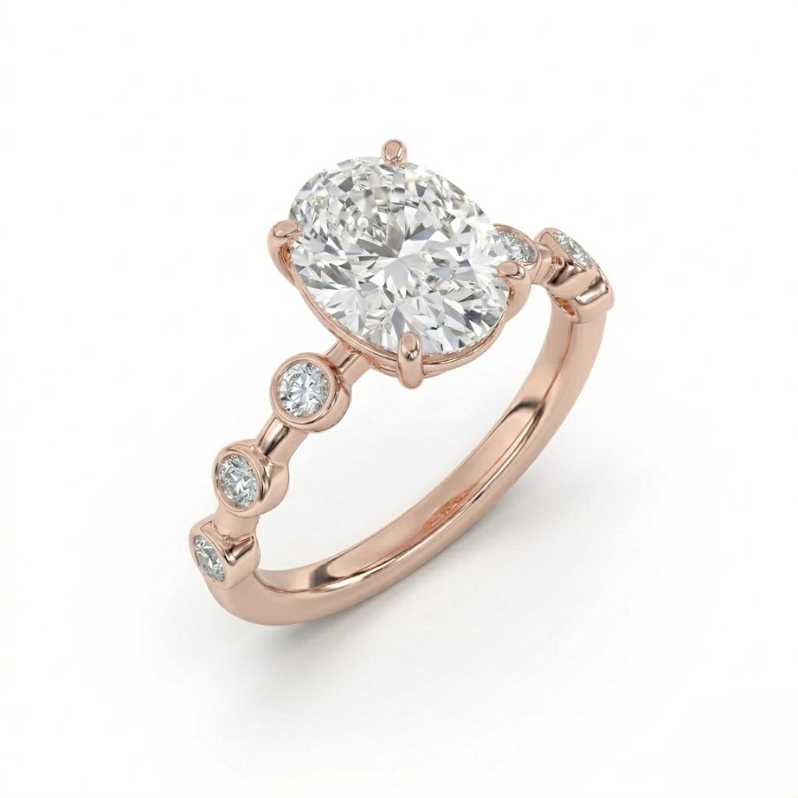 Oval Center Lab Diamond Ring – Classic Four-Prong Setting with Accent Stones