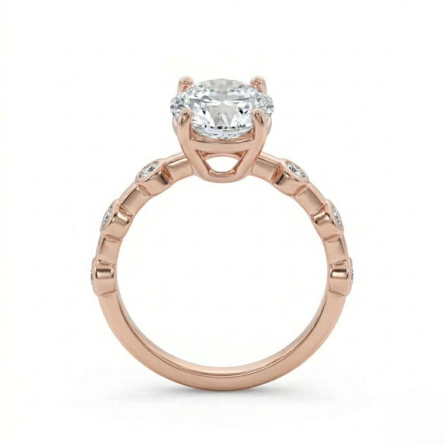 Oval Center Lab Diamond Ring – Classic Four-Prong Setting with Accent Stones