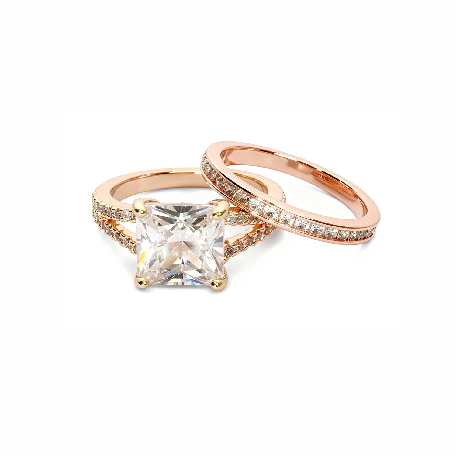 Gold Princess Cut Bridal Ring Set
