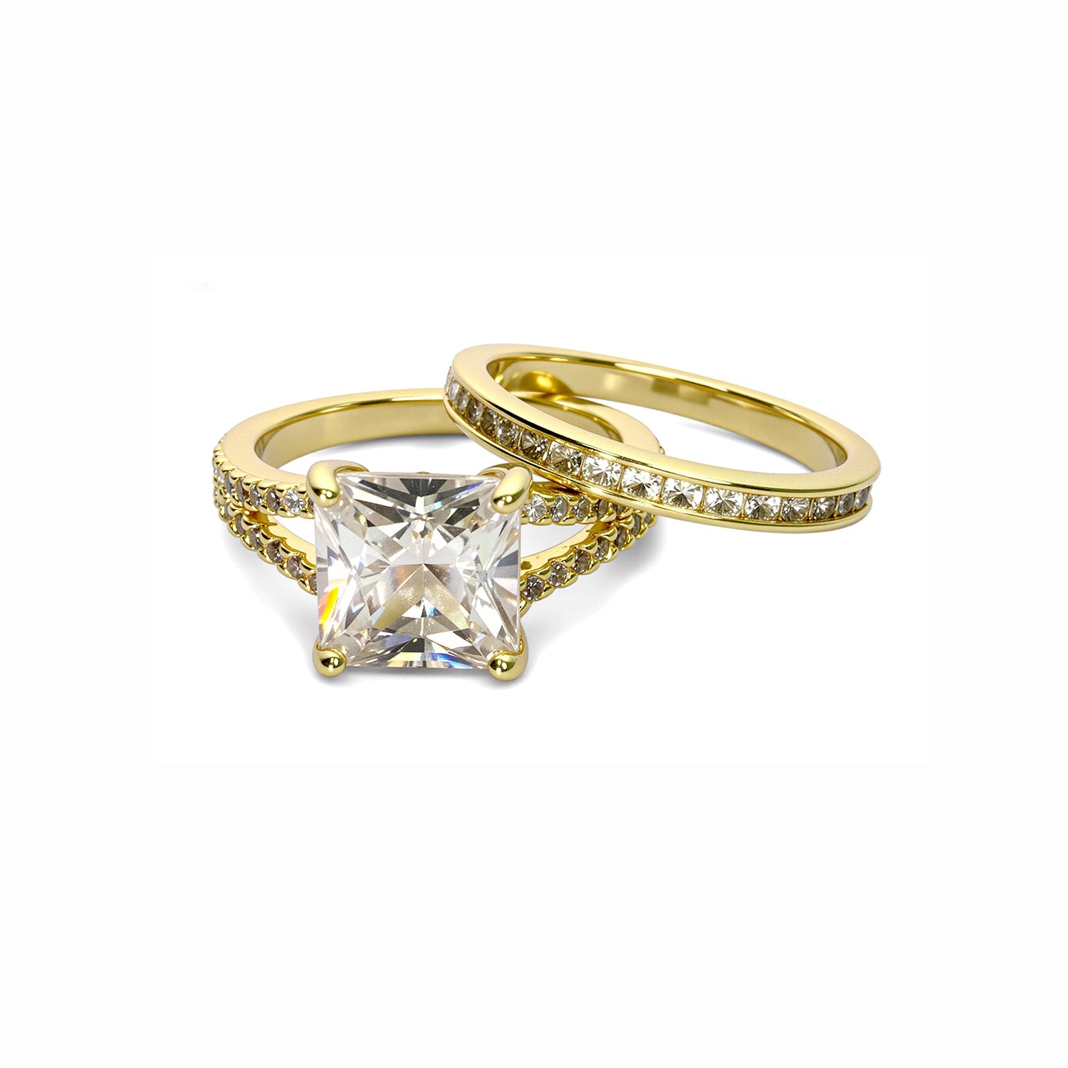Gold Princess Cut Bridal Ring Set