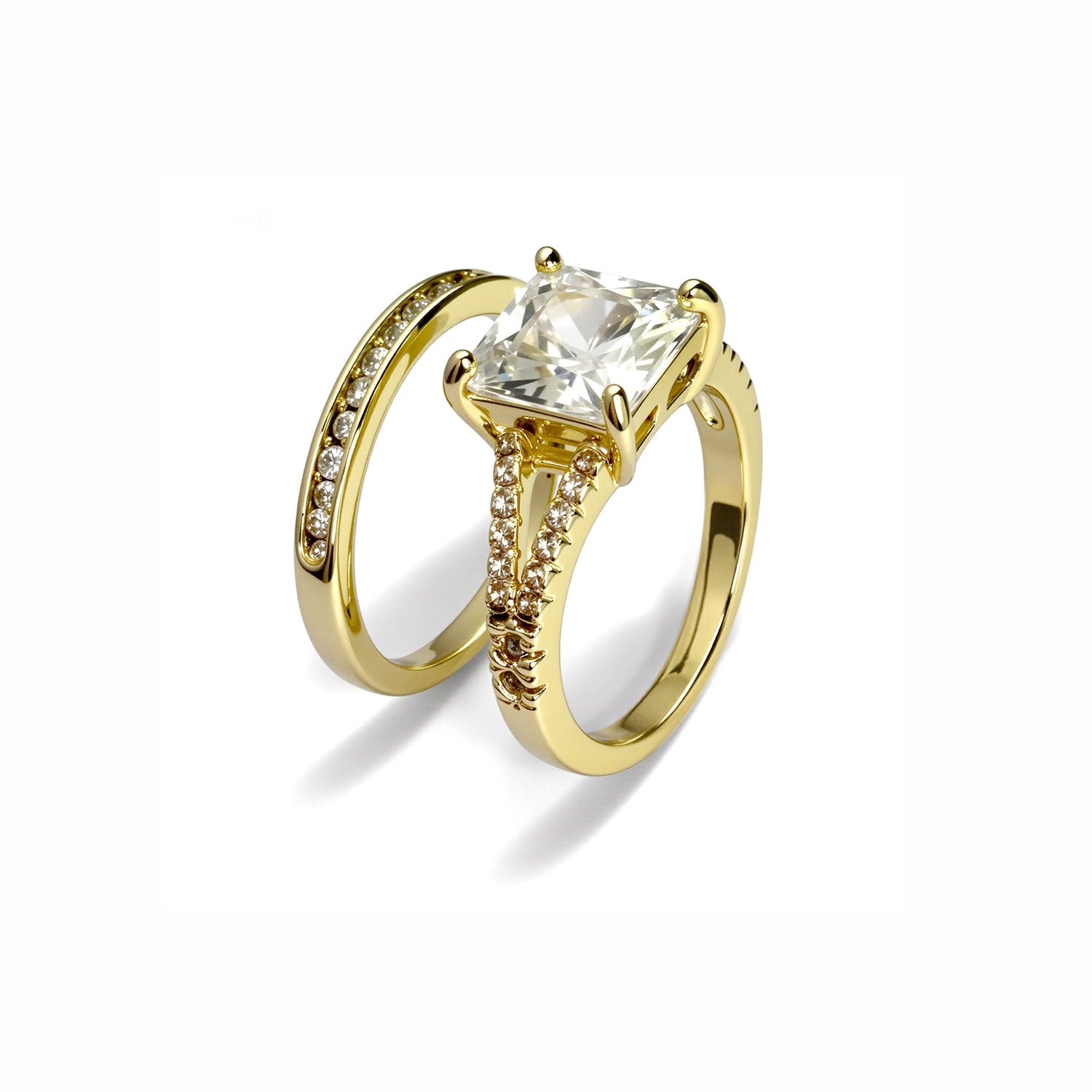 Gold Princess Cut Bridal Ring Set