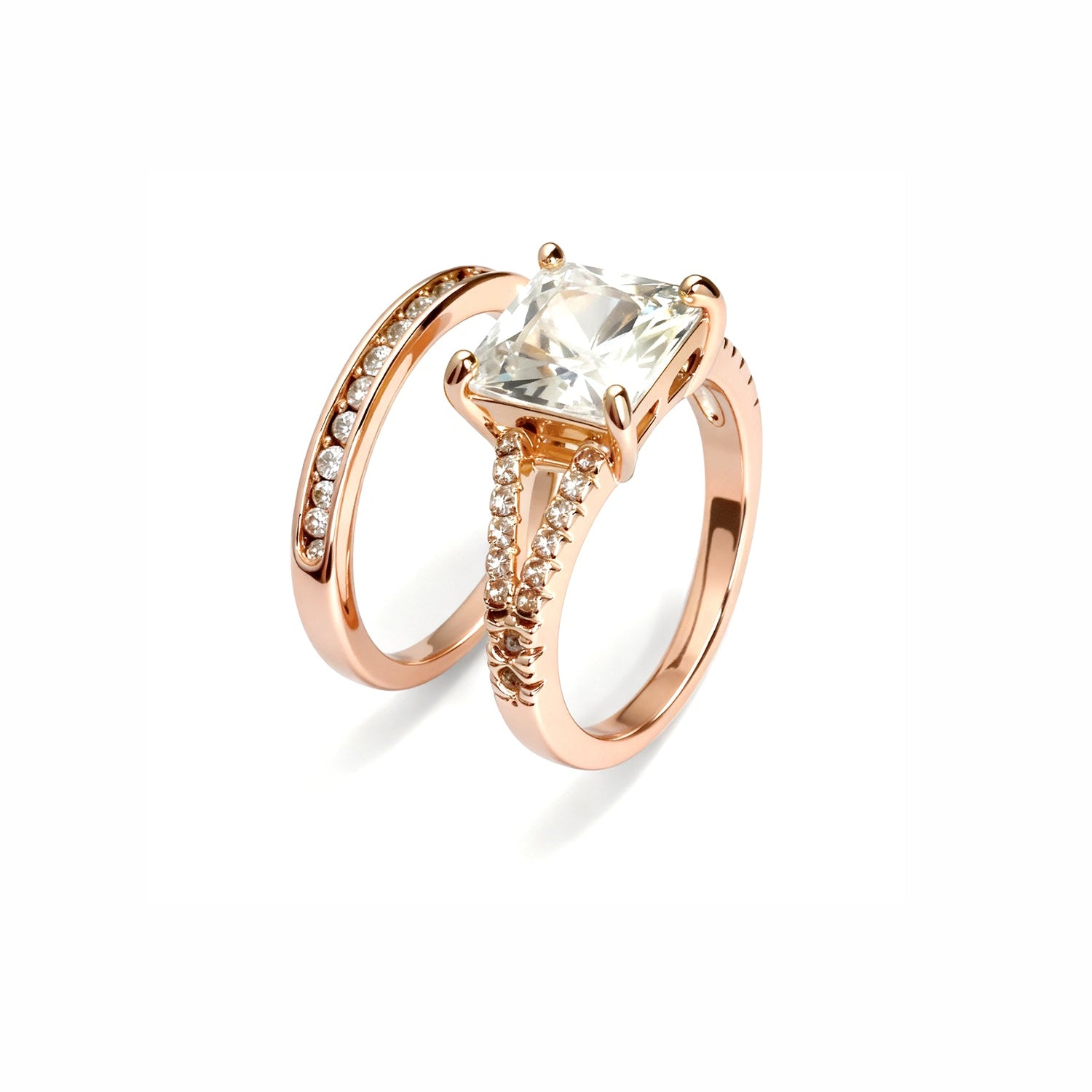 Gold Princess Cut Bridal Ring Set