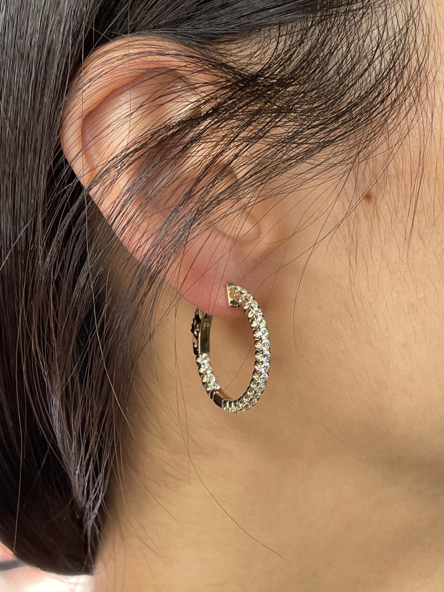 14K Yellow Gold D Color Moissanite Hoop Earrings