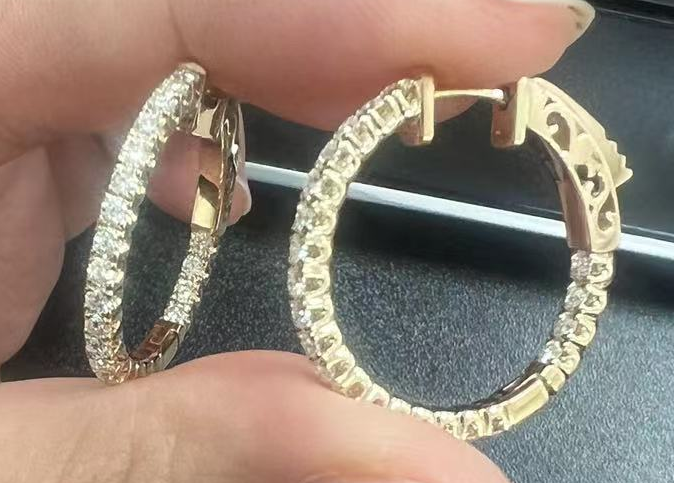 14K Yellow Gold D Color Moissanite Hoop Earrings