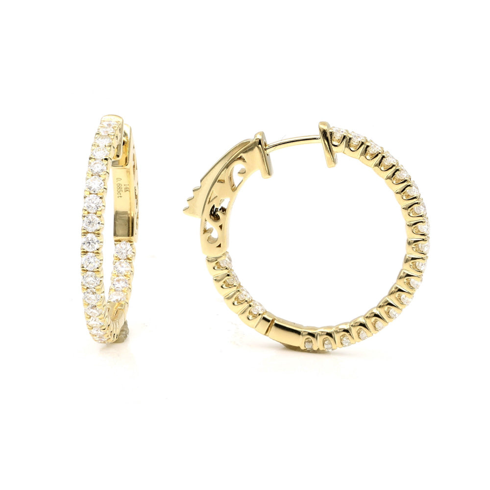 14K Yellow Gold D Color Moissanite Hoop Earrings