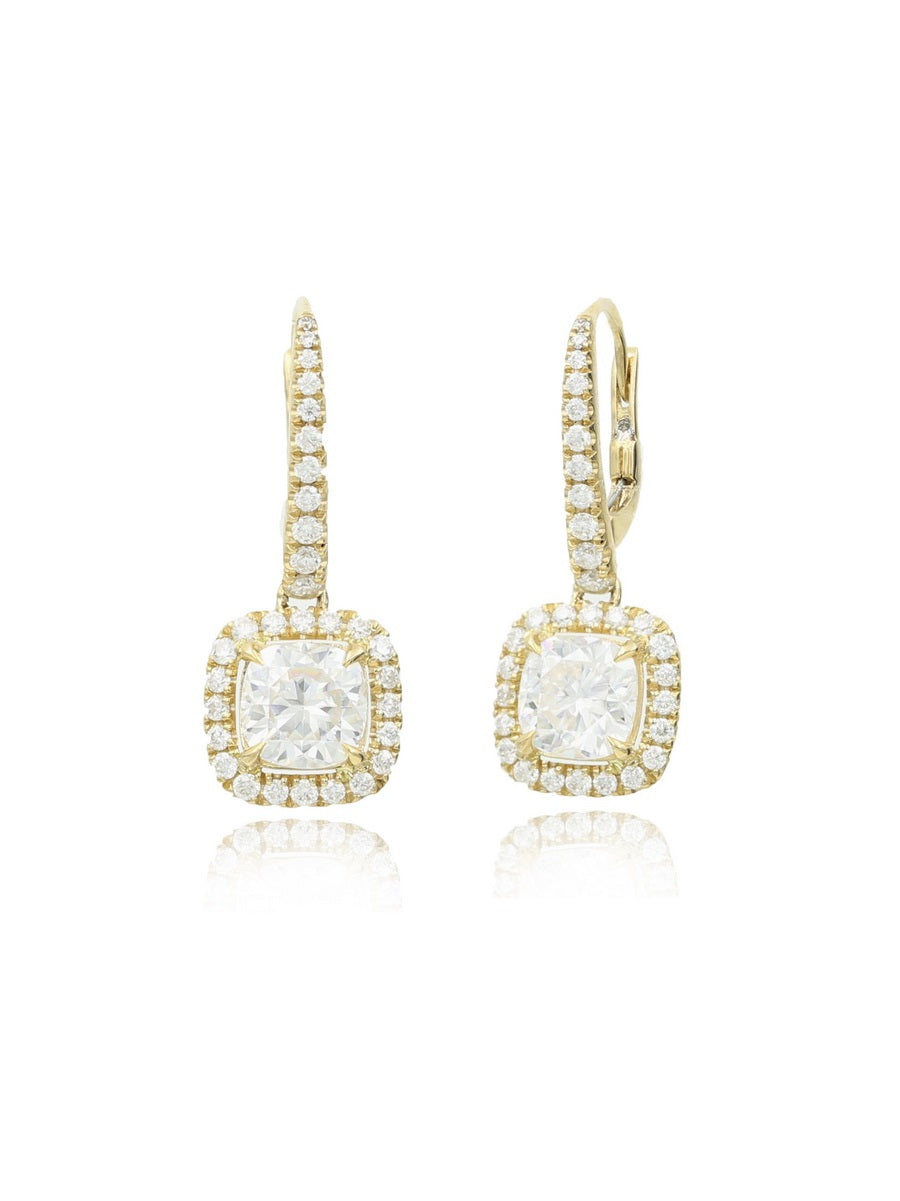 14K Yellow Gold 3.02CTW Moissanite Halo Drop Earrings