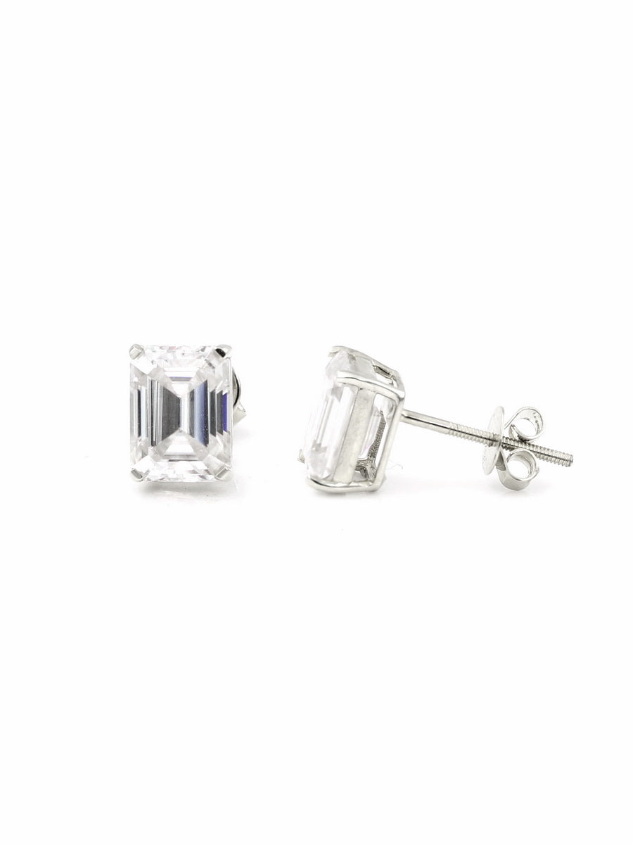 14K Solid Gold 4CTW Emerald Moissanite Studs Earrings