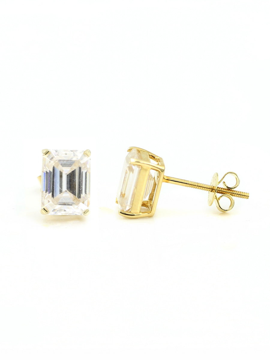 14K Solid Gold 4CTW Emerald Moissanite Studs Earrings