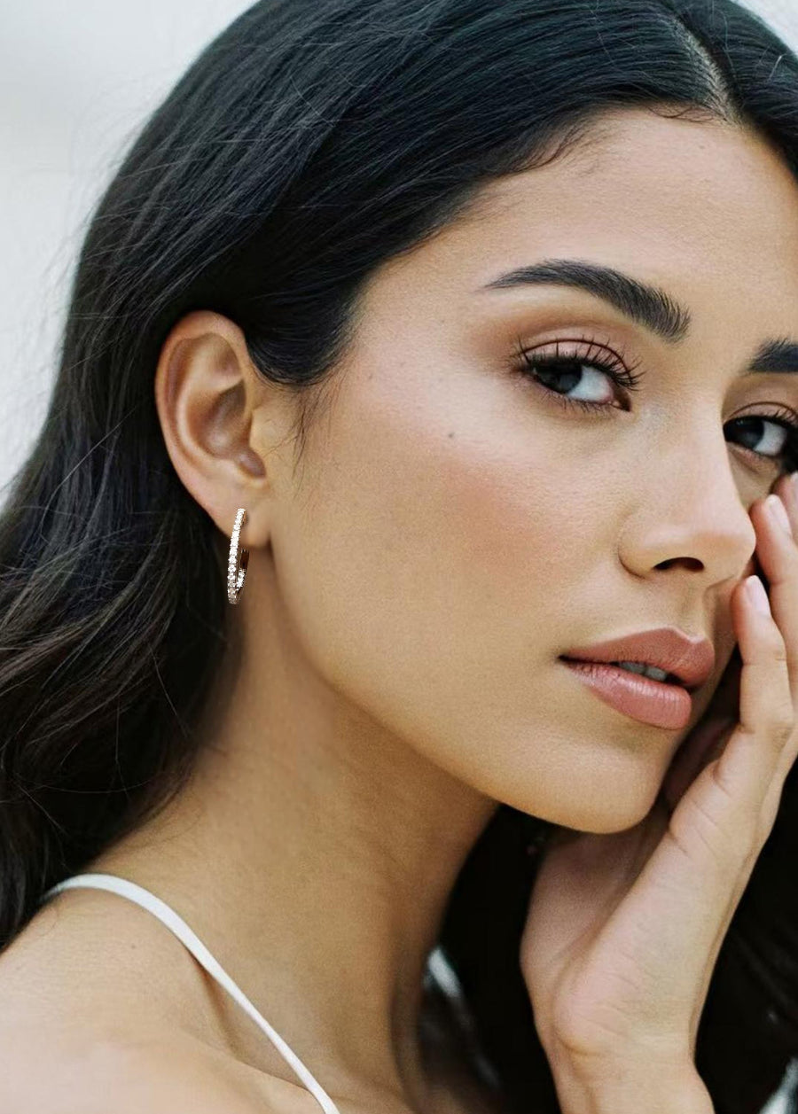 14K Solid Gold Lab-Grown Diamond Hoop Earrings
