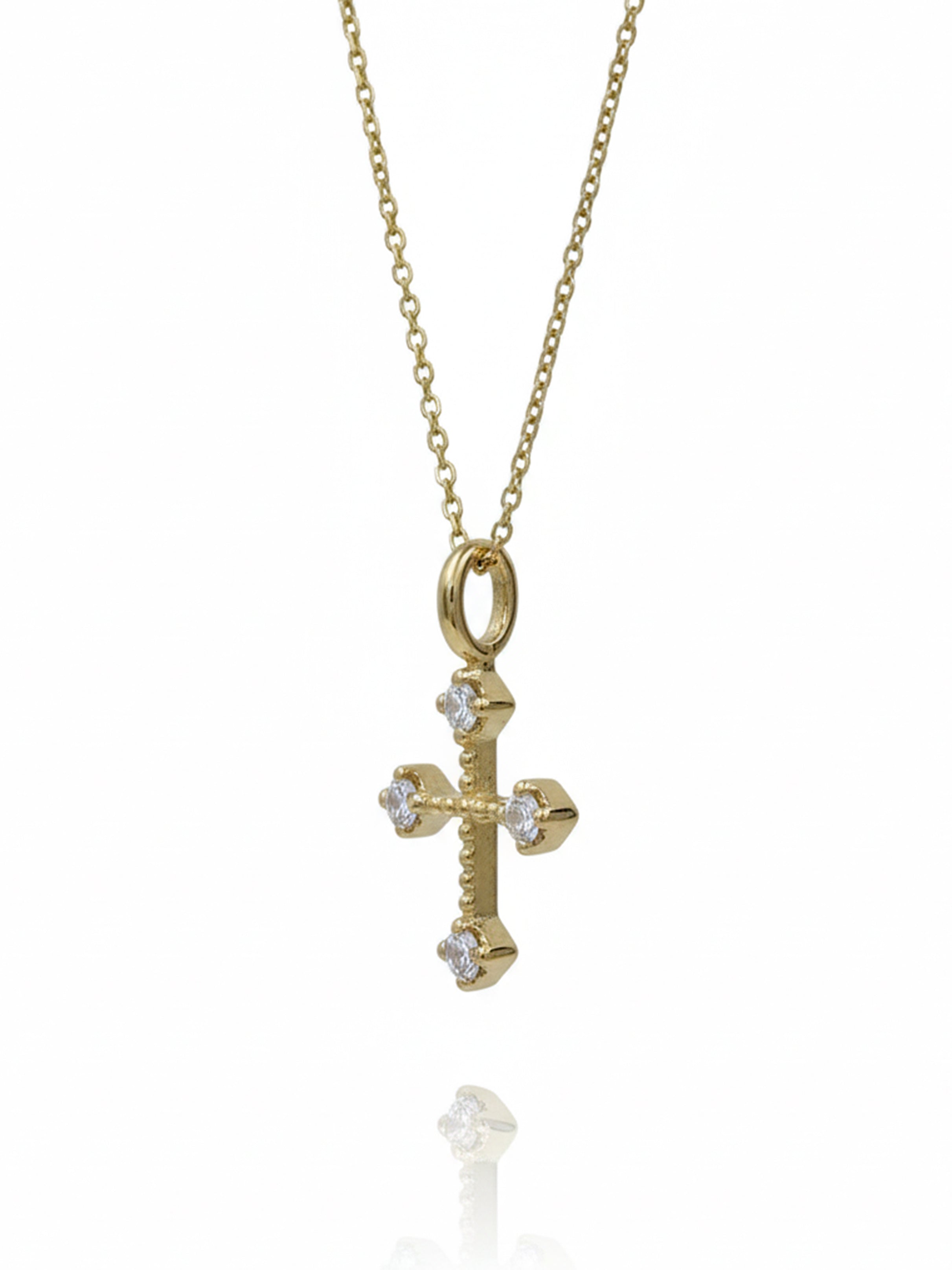 14K Solid Yellow Gold Natural Diamond Cross Pendant Necklace