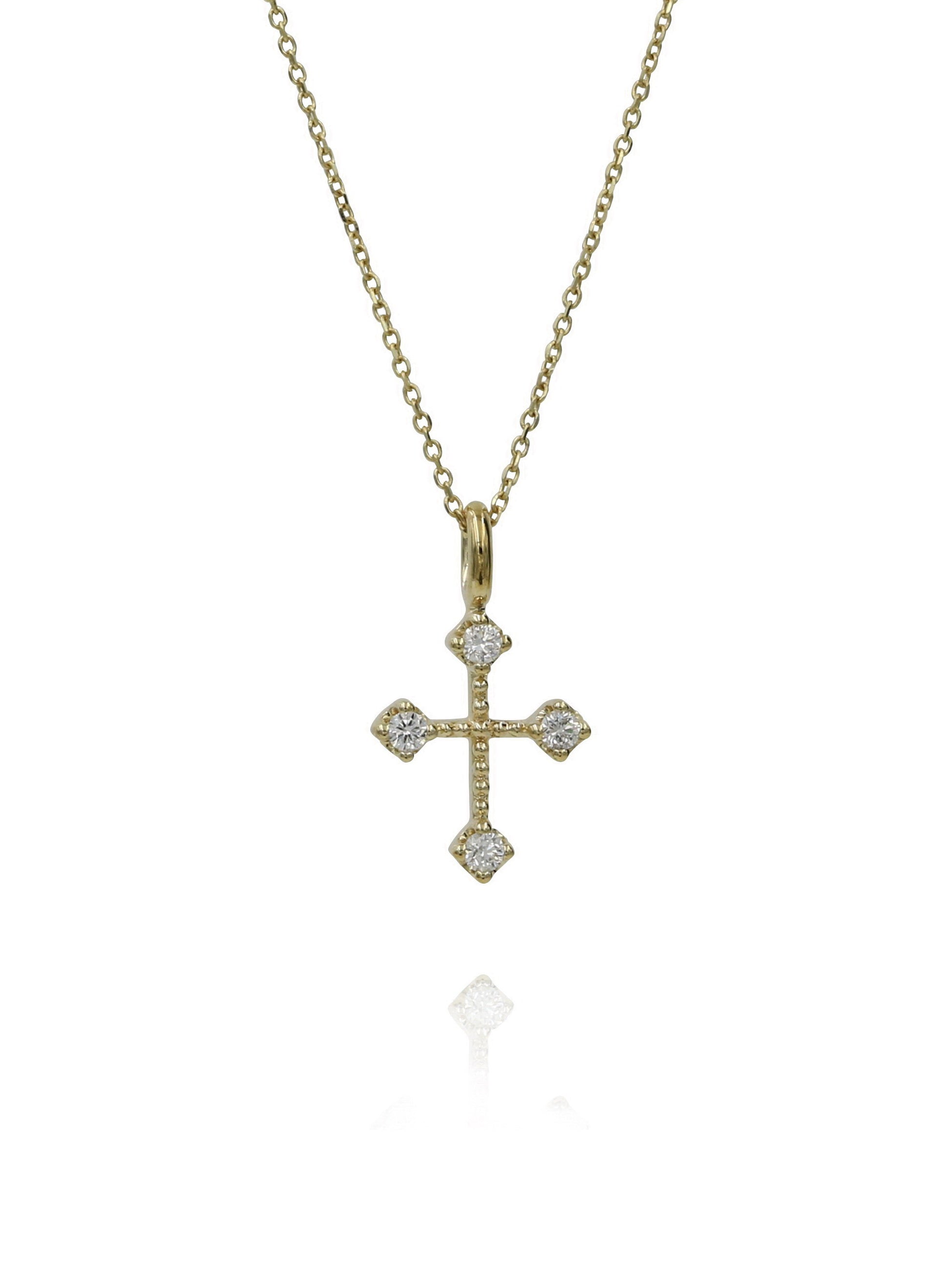 14K Solid Yellow Gold Natural Diamond Cross Pendant Necklace