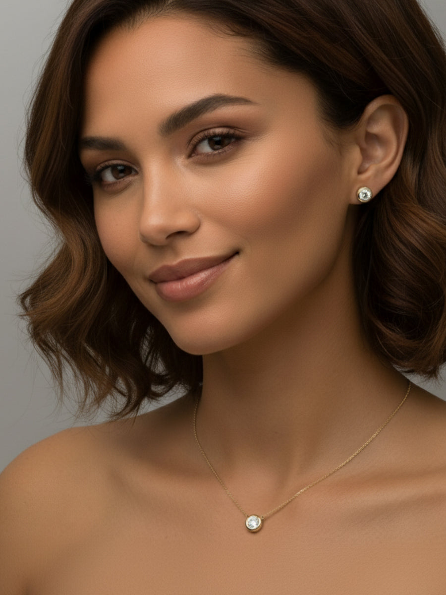18K Solid Gold Moissanite Bezel Setting Necklace