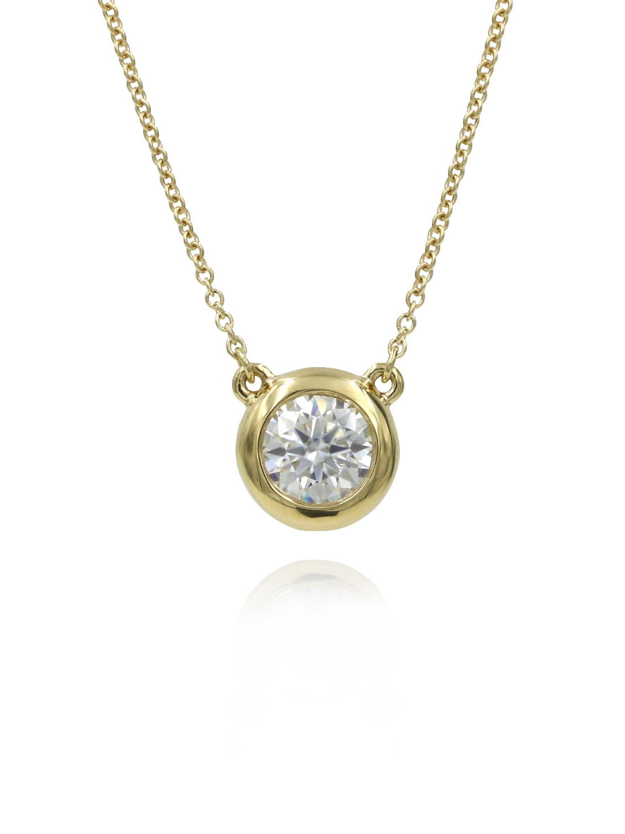 18K Solid Gold Moissanite Bezel Setting Necklace