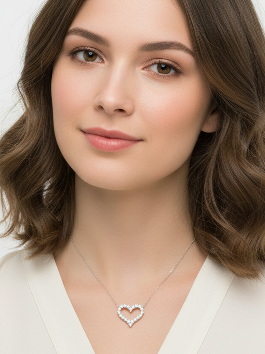 14K Solid White Gold Heart Moissanite Pendant Necklace
