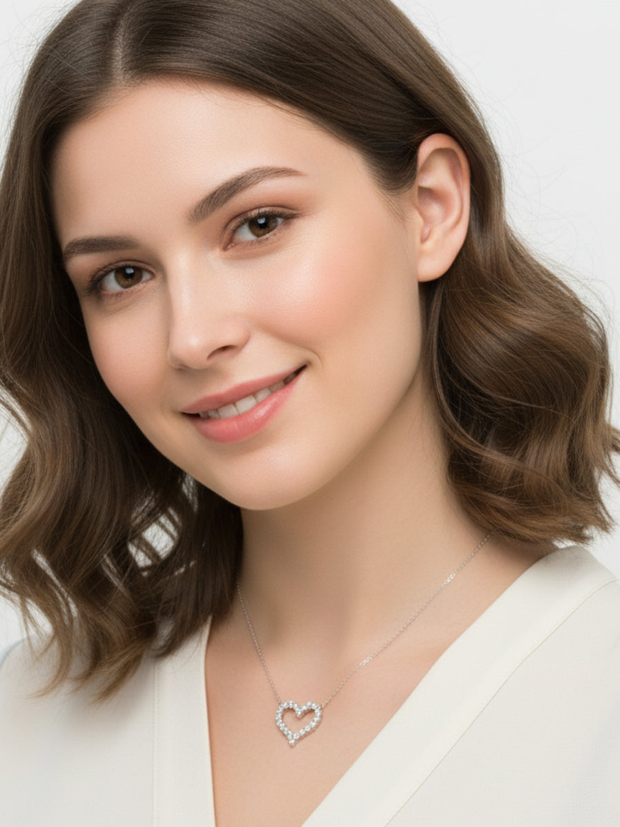 14K Solid White Gold Heart Moissanite Pendant Necklace