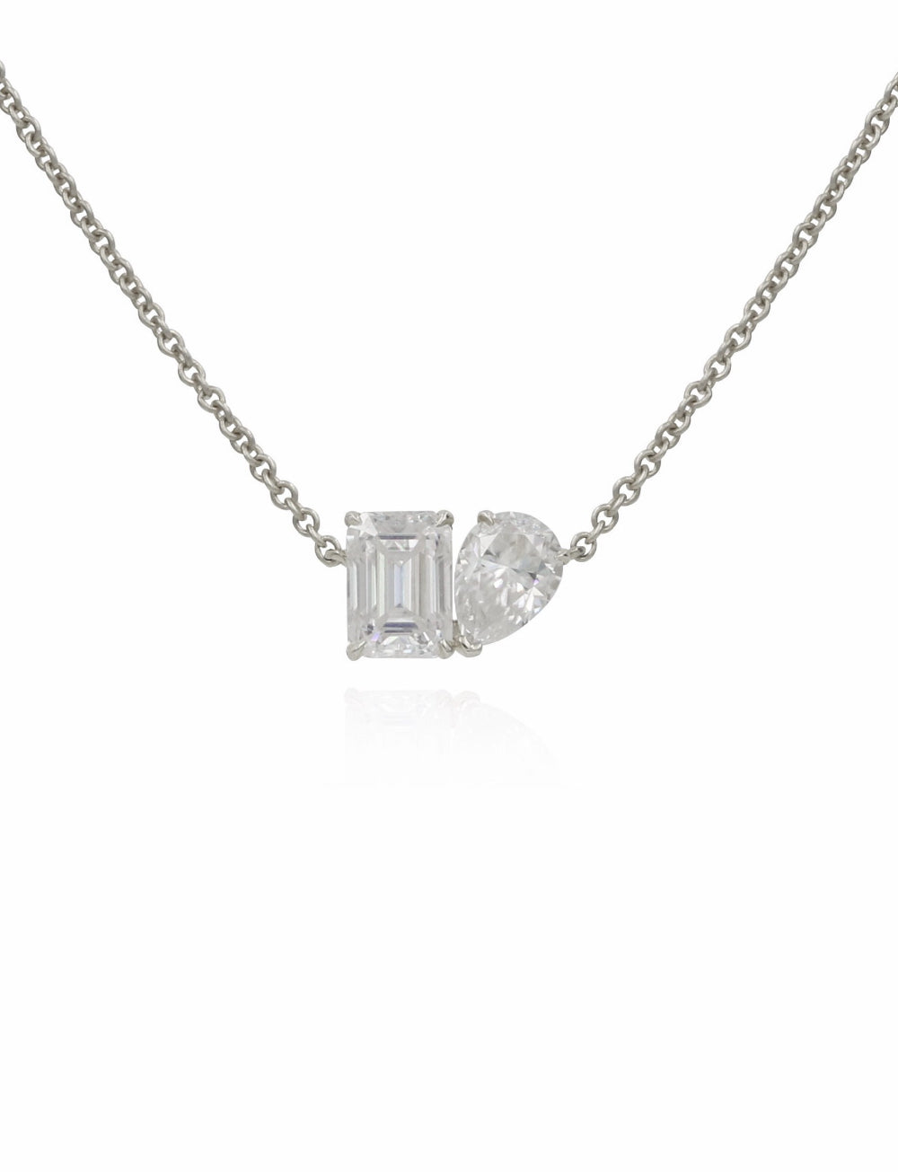 Diamond necklace with two diamonds on a white background