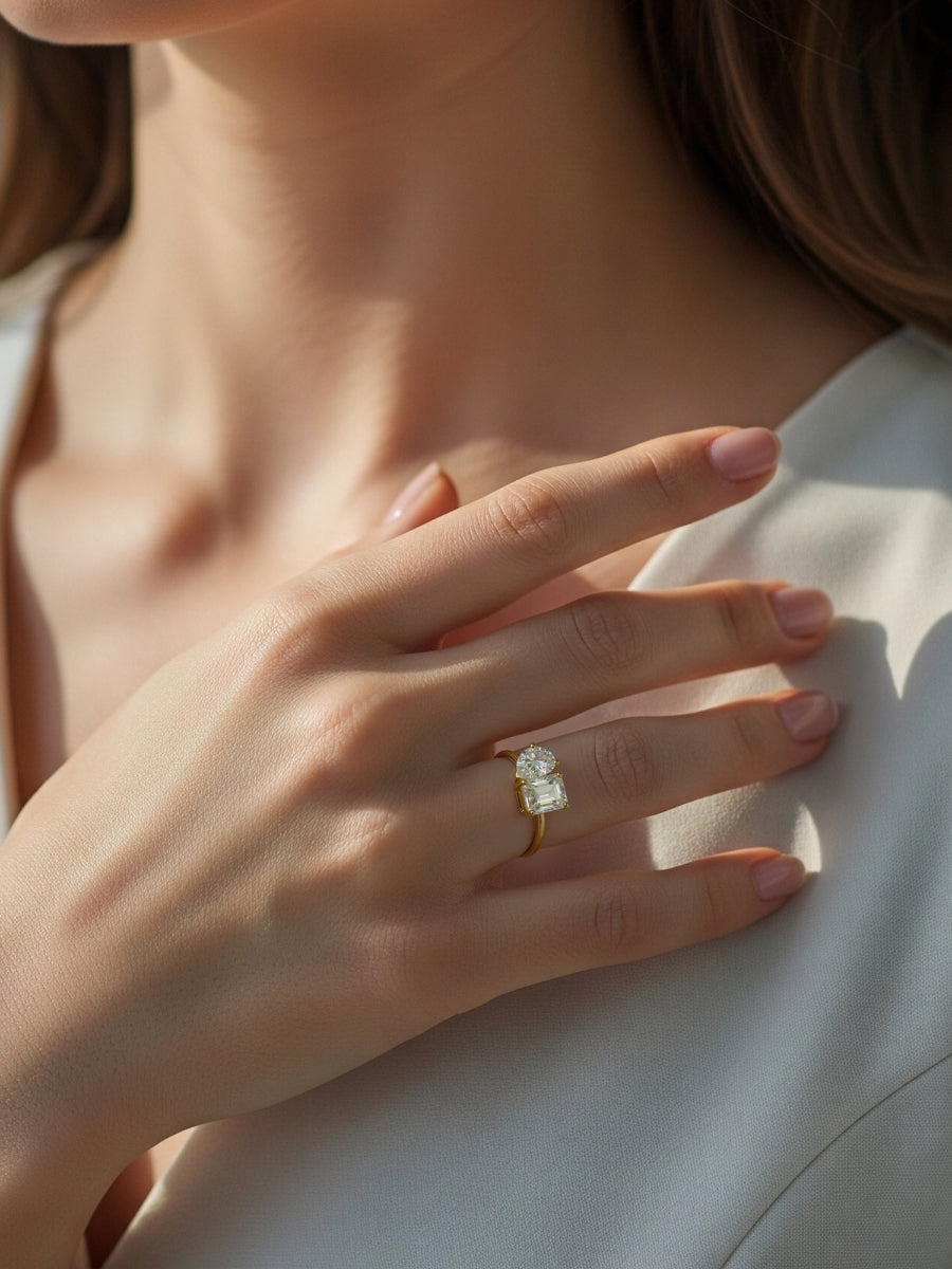 18K 3.5Ctw. Moissanite Toi et Moi Engagement Ring