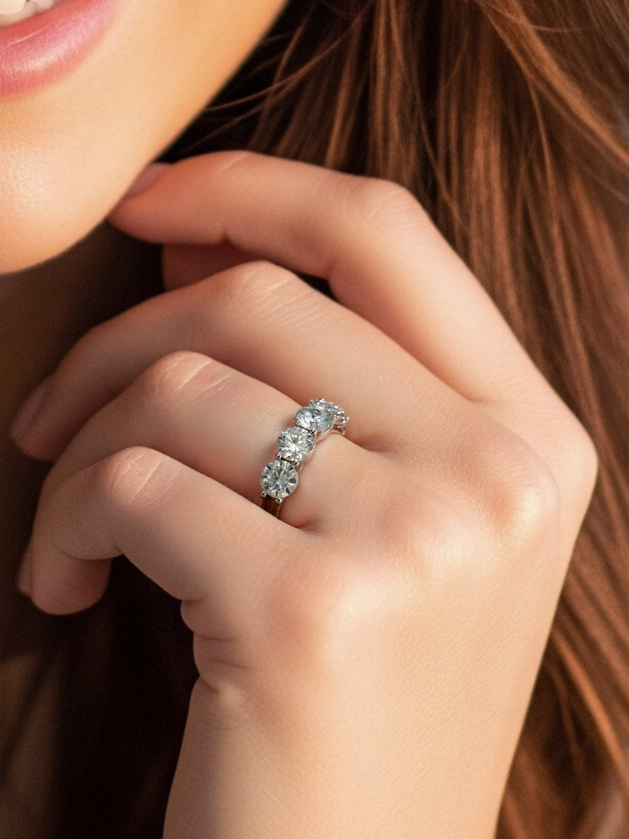 14K White Gold Moissanite Halfway Wedding Band