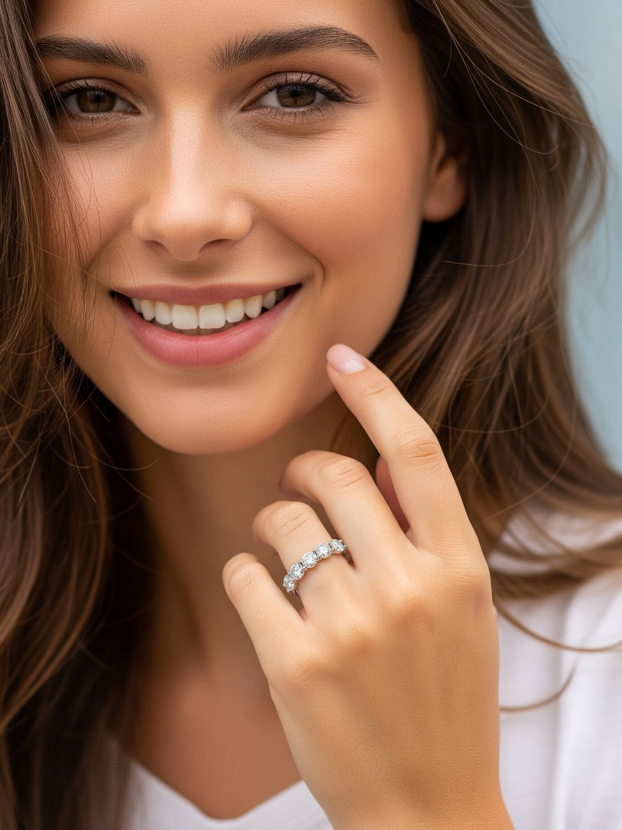 14K White Gold Moissanite Halfway Wedding Band