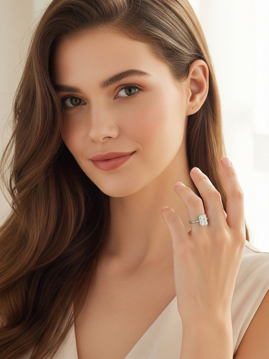 14K Gold Emerald Cut Moissanite Engagement Ring