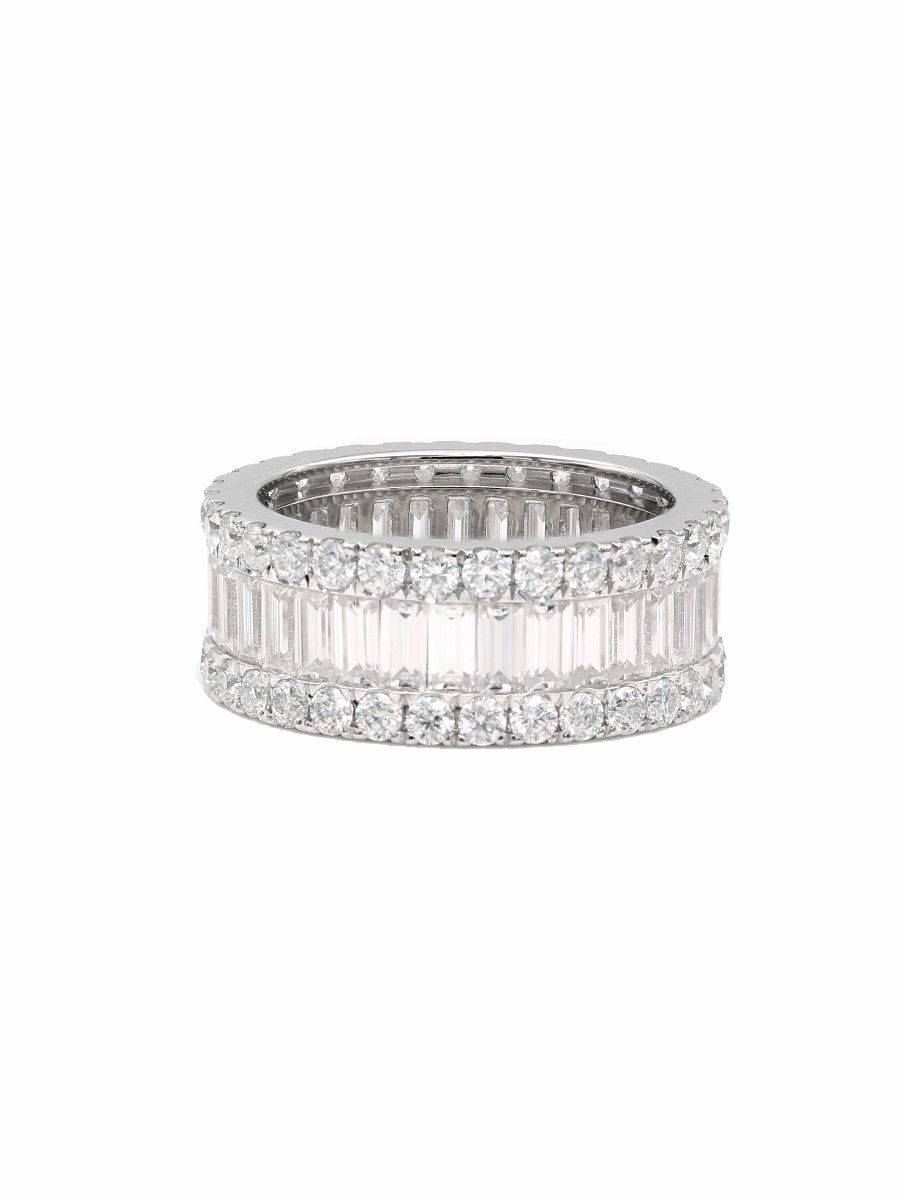 14K Gold 7.8Ctw. Emerald & Round Moissanite Band
