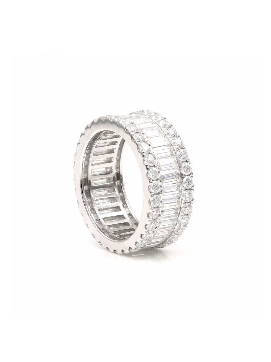 14K Gold 7.8Ctw. Emerald & Round Moissanite Band
