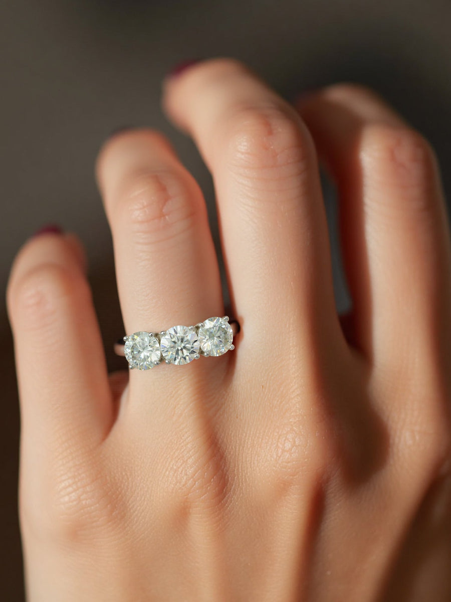 14K White Gold 3Ctw. Three Moissanite Engagement Ring