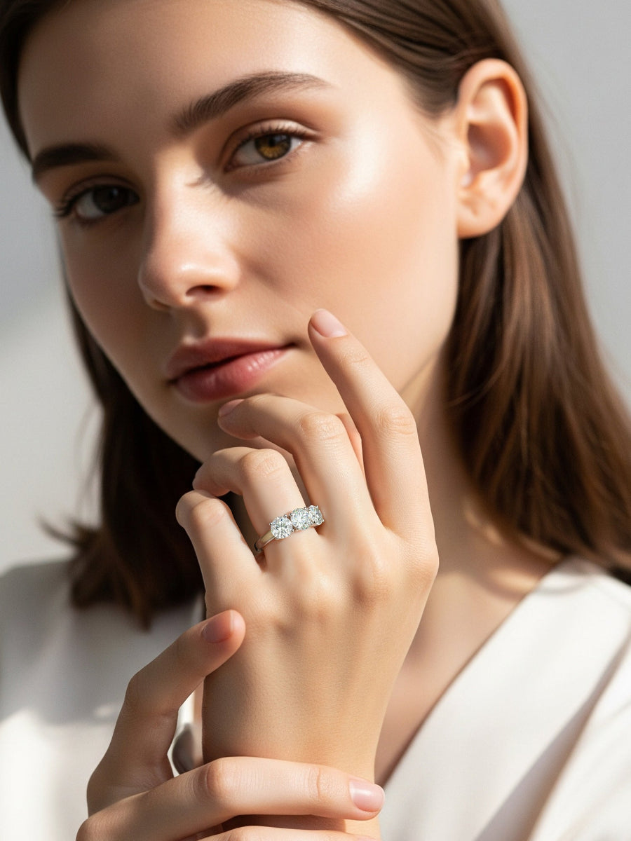 14K White Gold 3Ctw. Three Moissanite Engagement Ring