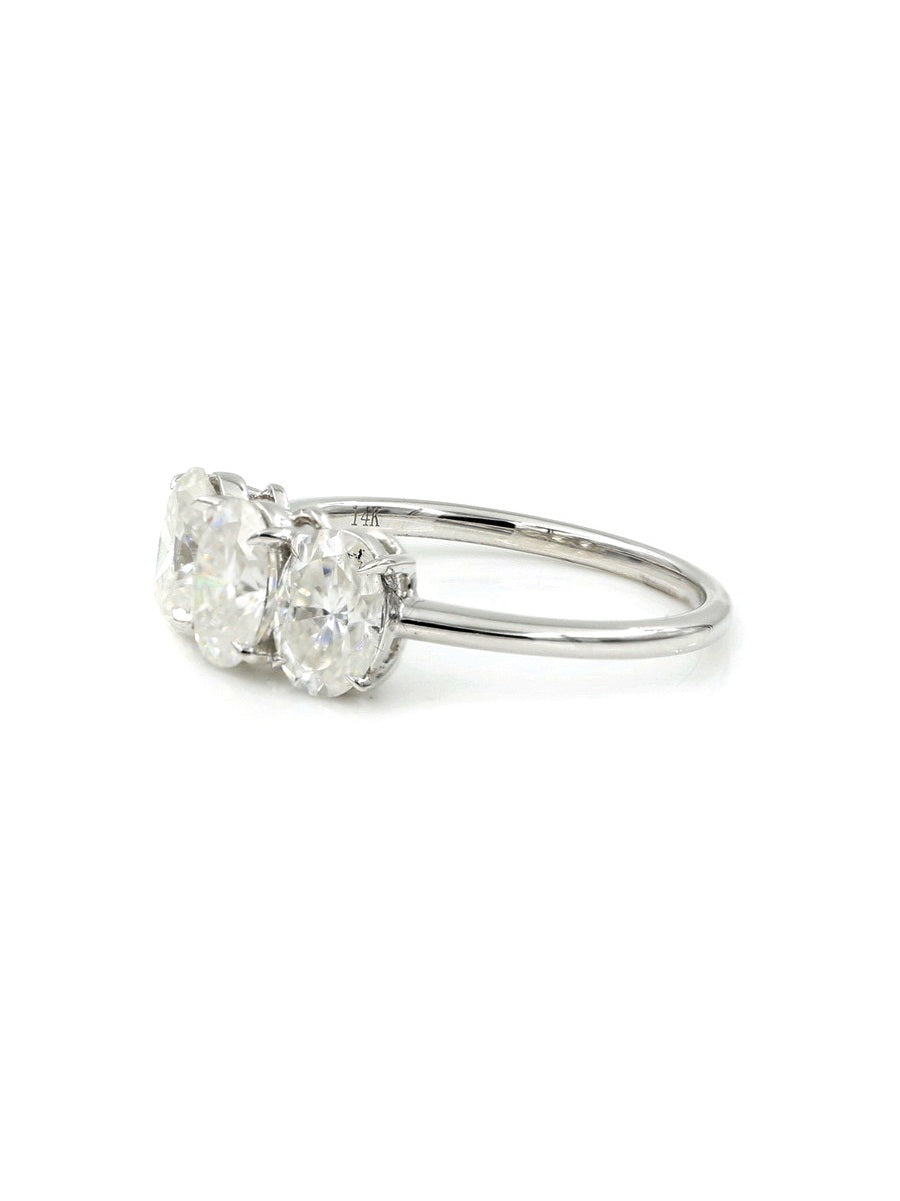 14K Gold 3.0Ctw. Oval Cut Moissanite 3-Stone Ring
