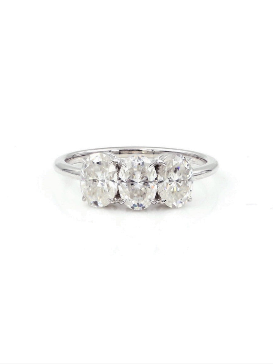 14K Gold 3.0Ctw. Oval Cut Moissanite 3-Stone Ring