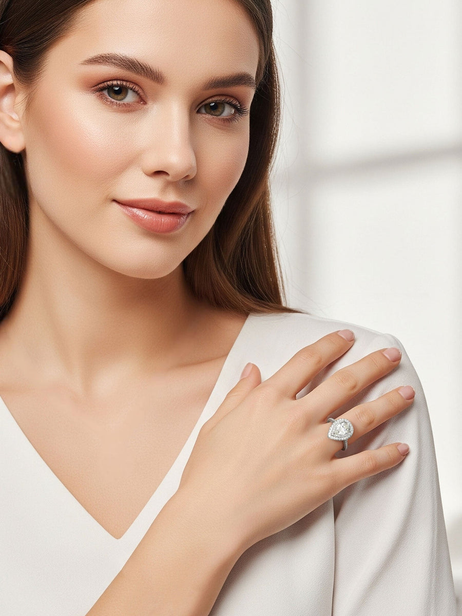 14K Gold Pear Cut Moissanite Double Halo Setting Ring