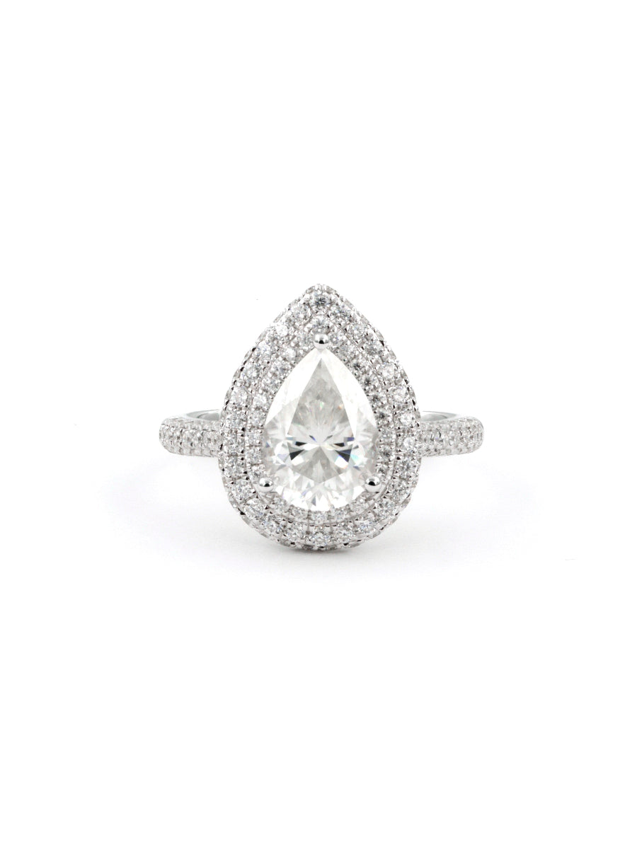 14K Gold Pear Cut Moissanite Double Halo Setting Ring