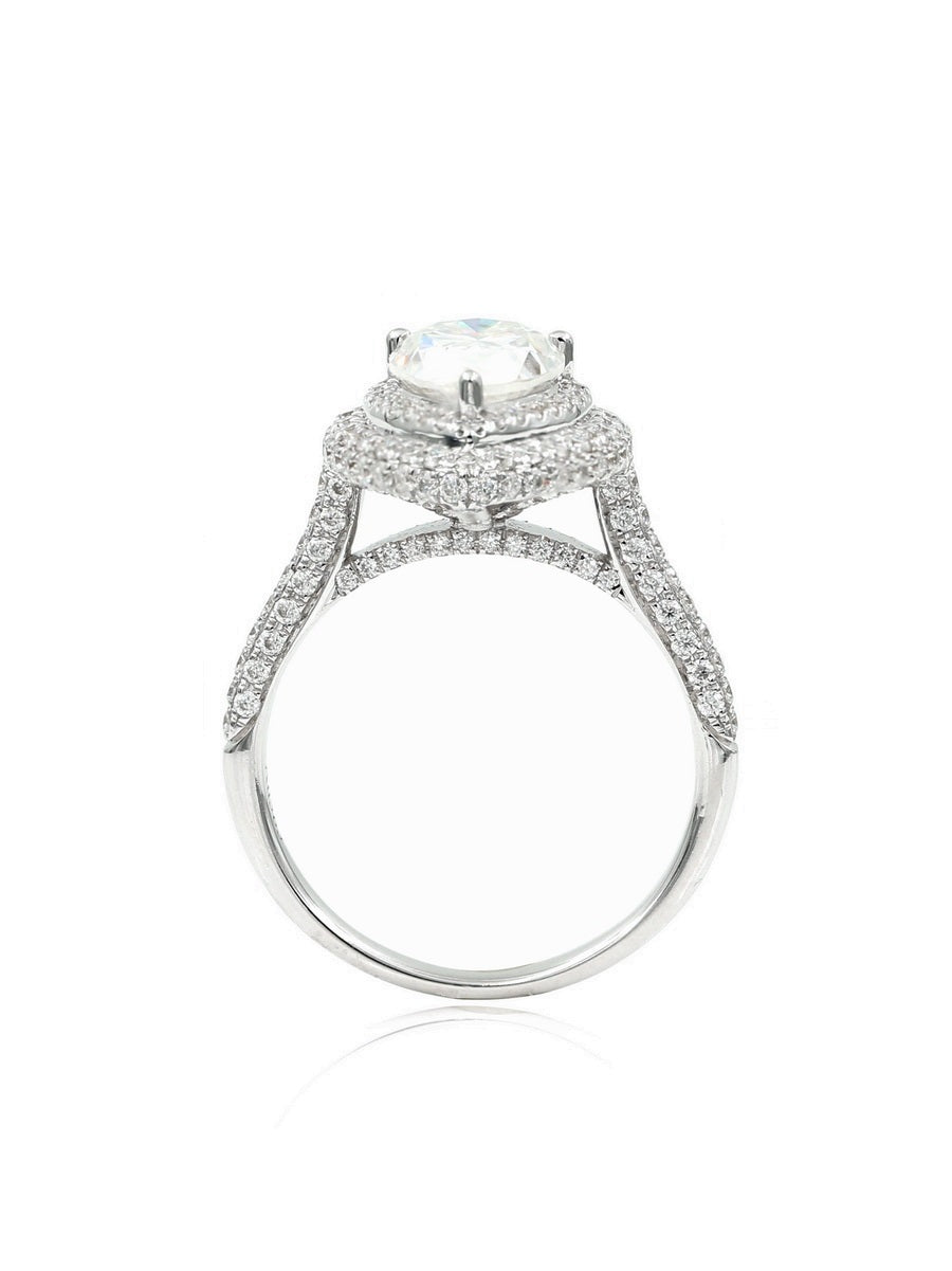 14K Gold Pear Cut Moissanite Double Halo Setting Ring