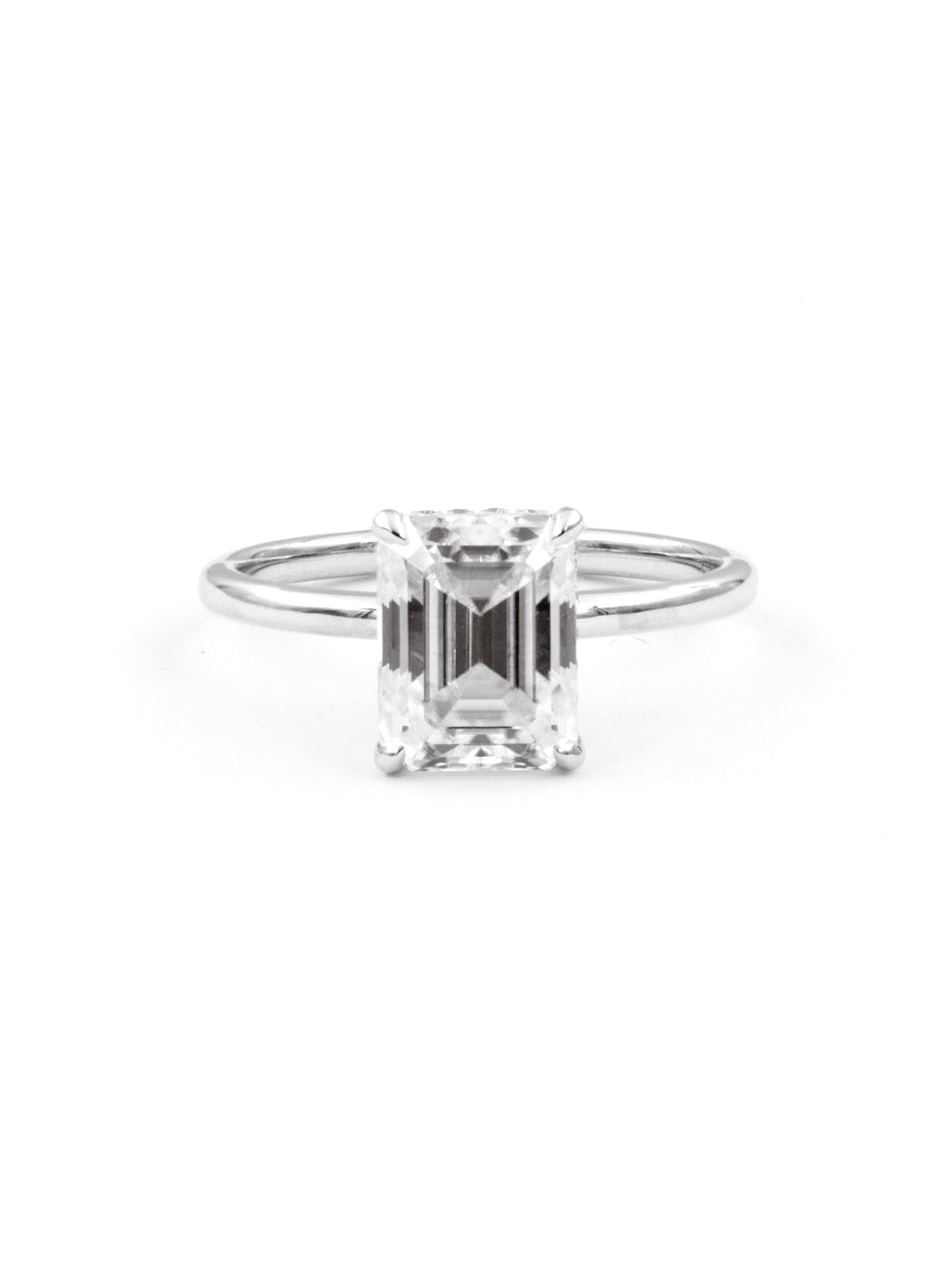 14K Gold Emerald Cut Hidden Halo Engagement Ring