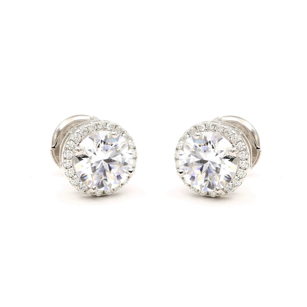 925 Sterling Silver Moissanite Halo Setting Studs Earrings