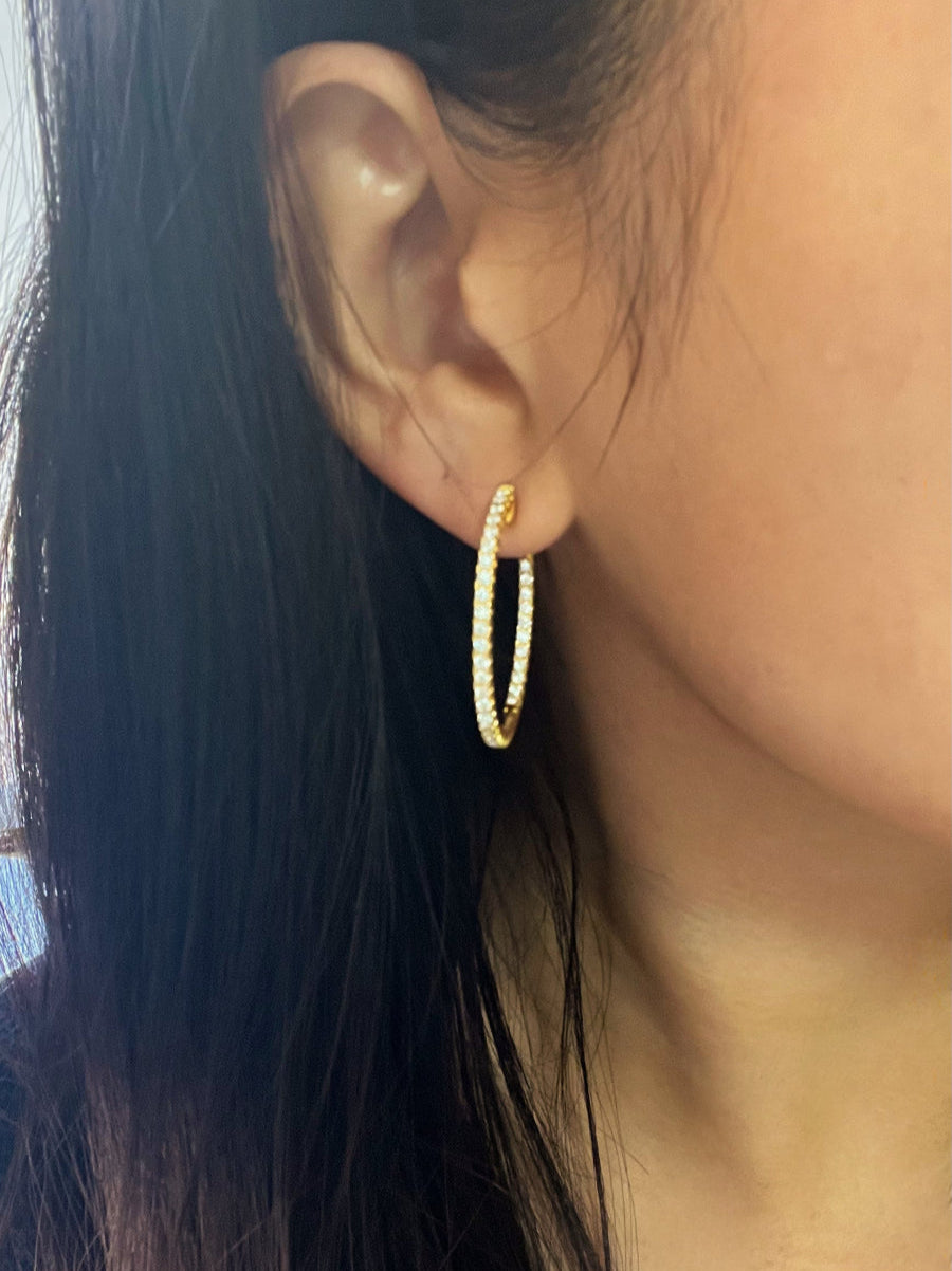 925 Silver Round Shape 1.6mm Moissanite Hoop Earrings