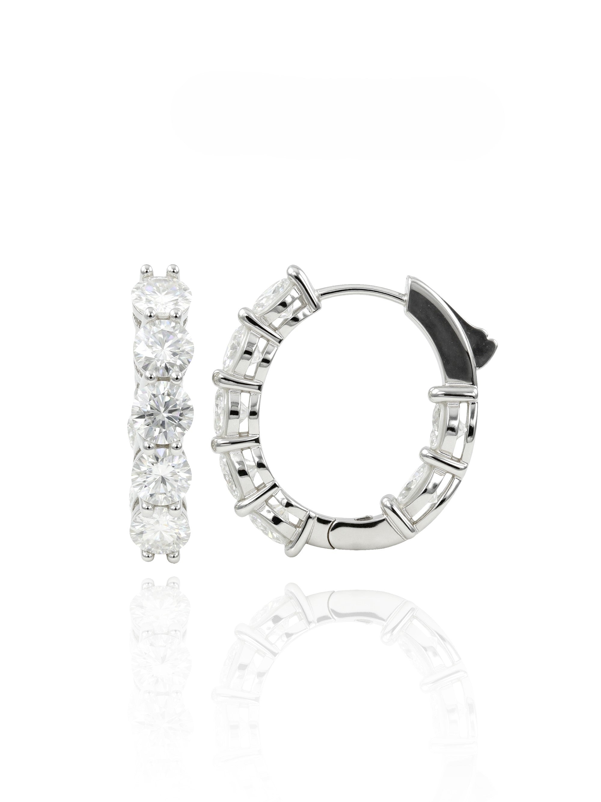 925 Silver Round Cut 5mm Moissanite Medium Hoop Earrings