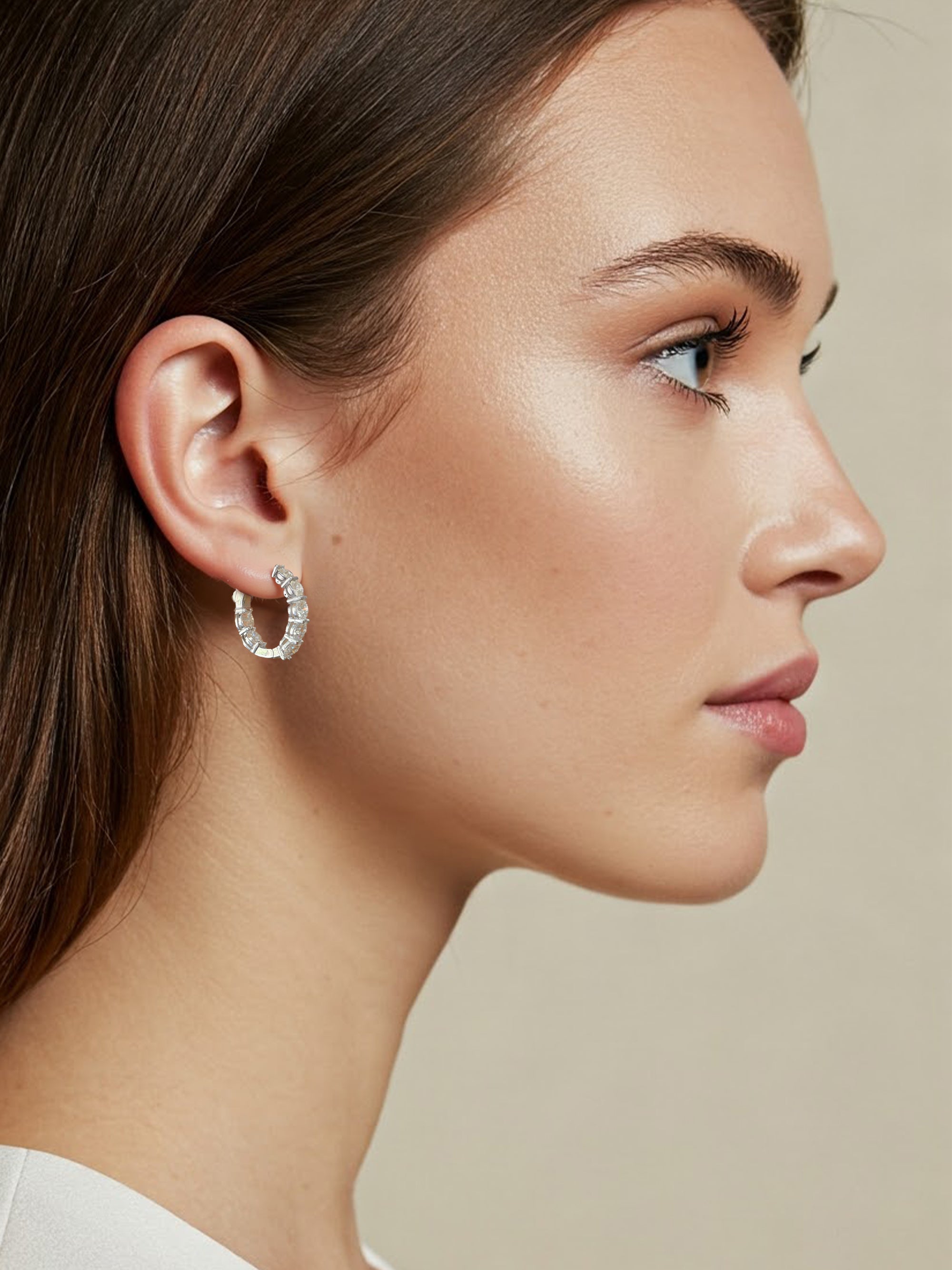 925 Silver Round Cut 5mm Moissanite Medium Hoop Earrings