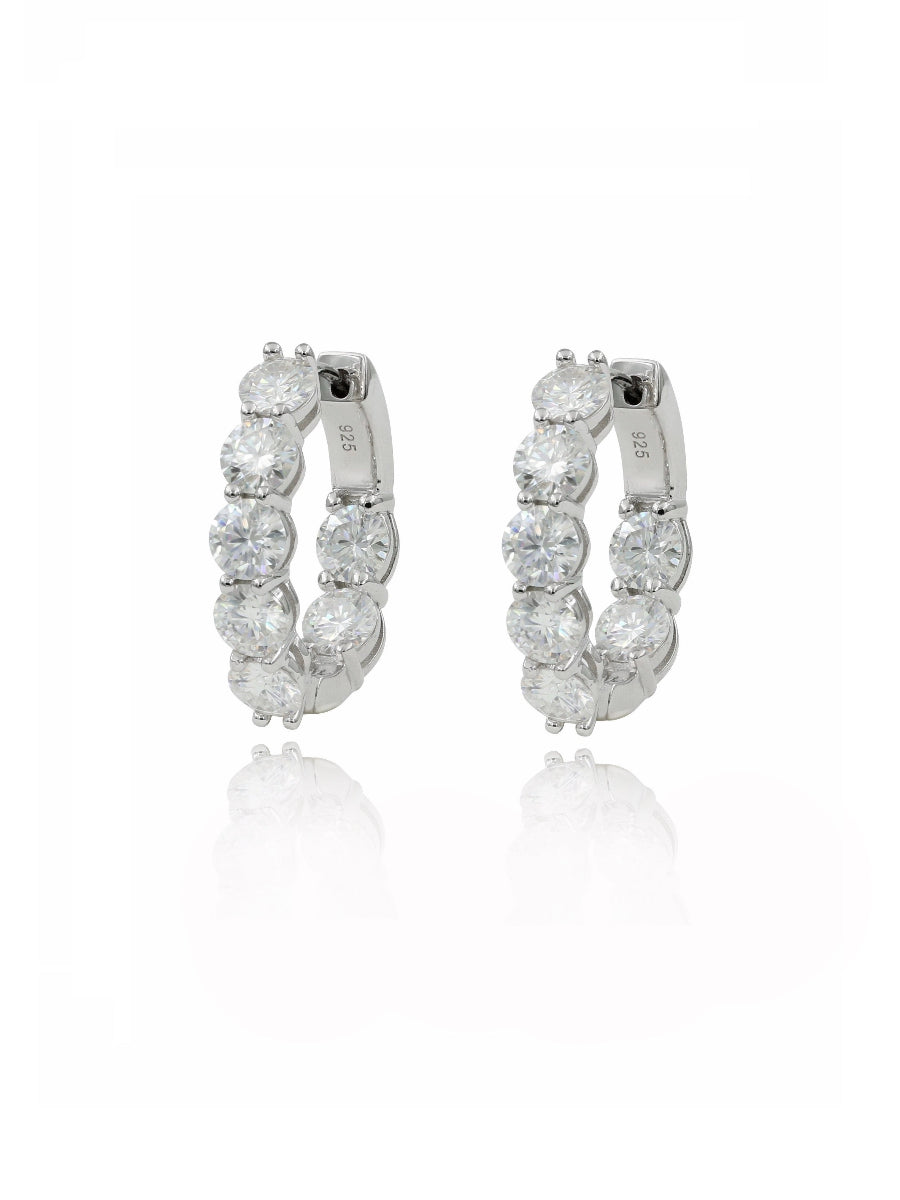 925 Silver Round Cut 5mm Moissanite Medium Hoop Earrings